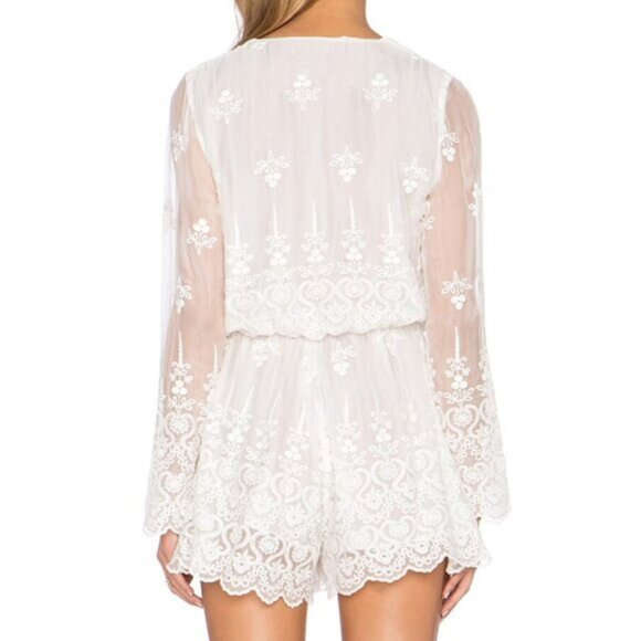 As seen on Beyonce! Zimmermann Lucia Silk Embroidered Romper Ivory S0 b53E - Picture 5 of 13